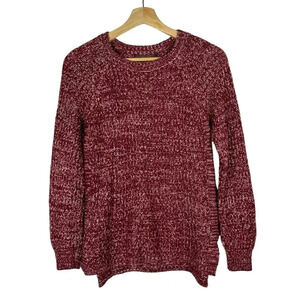 Marled Reunited Heather Red Side Zip Crewneck Sweater S